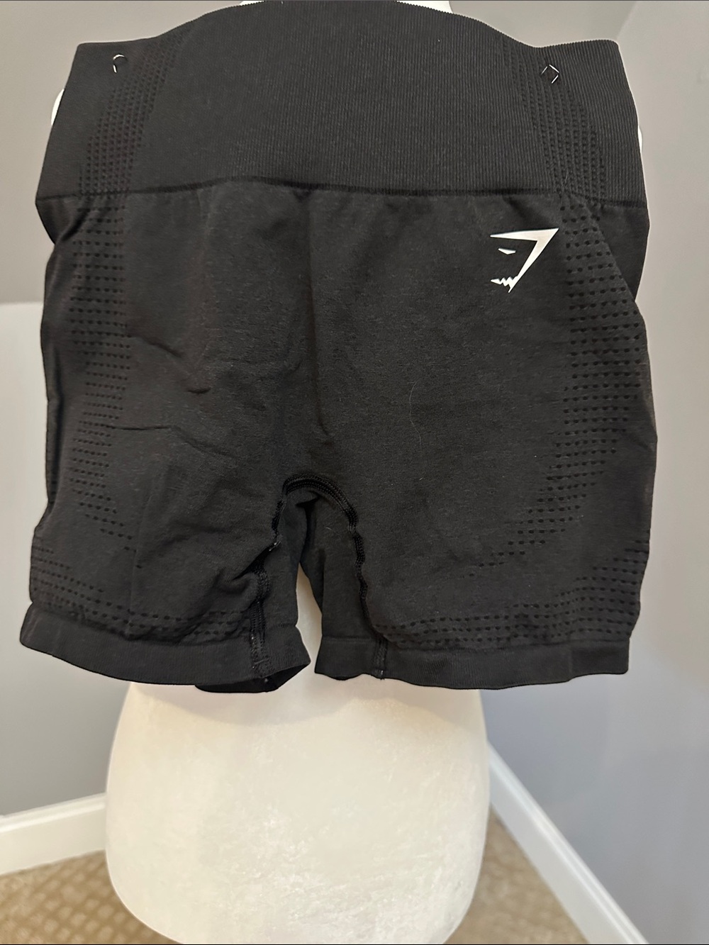 Gymshark Black Seamless High-Waist Bike Shorts with White Logo